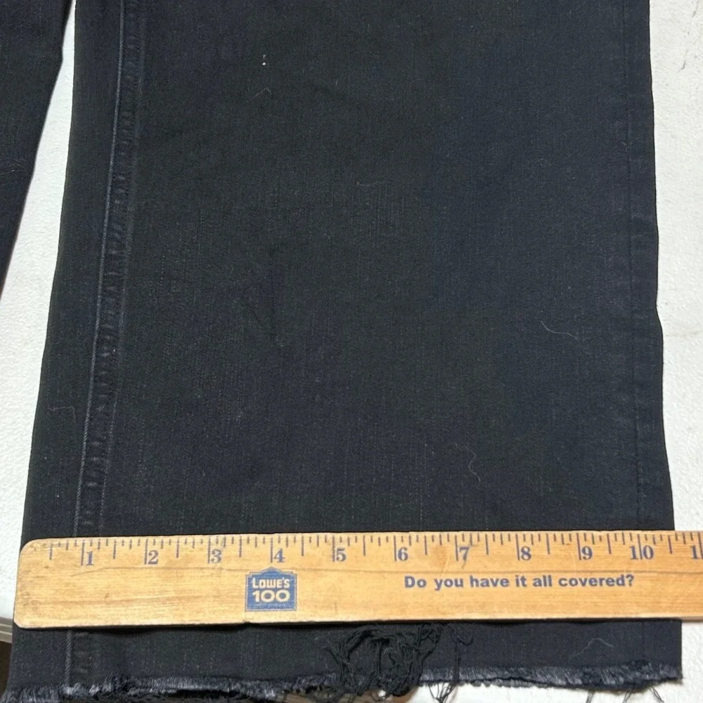 Bella Stretch Patch Pocket Wide Leg Jeans Black Frayed Hem Size 33